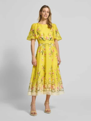 Sukienka midi z dodatkiem jedwabiu i rękawami-motylkami Marc Cain