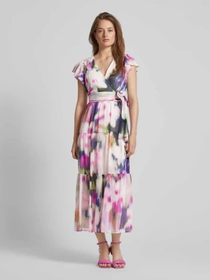 Sukienka midi z efektem stopniowania i wiązanym paskiem DKNY