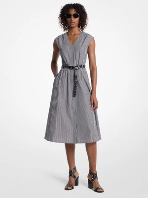 Sukienka midi z elastycznej bawełnianej popeliny w prążki z paskiem MICHAEL Michael Kors