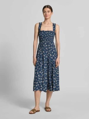 sukienka midi z falbanami i prostokątny dekolt Apricot