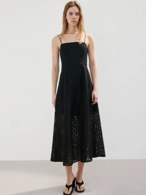 Sukienka midi z haftami i wycięciami czarny - Kobieta - - MANGO