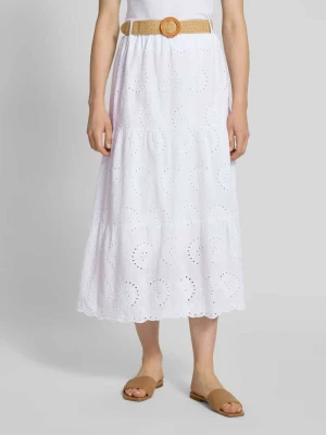 Sukienka midi z haftem angielskim i paskiem ZABAIONE