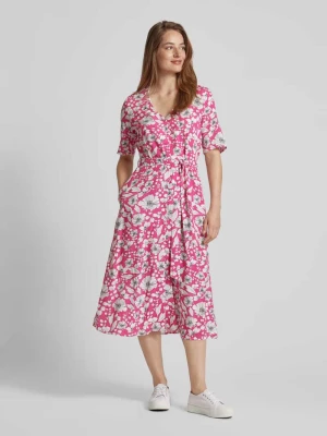Sukienka midi z kwiatowym wzorem i wiązanym paskiem Christian Berg Woman Selection