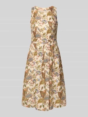 Sukienka midi z lnu w całościowym wzorze WHITE LABEL