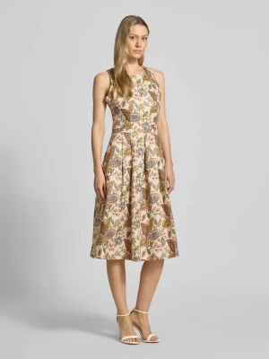 Sukienka midi z lnu w całościowym wzorze WHITE LABEL