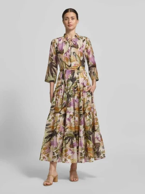 sukienka midi z mieszanki bawełny i jedwabiu z wiązanym paskiem WHITE LABEL