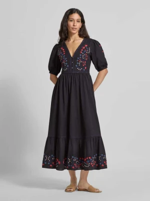 Sukienka midi z mieszanki bawełny i lnu z dekoltem w serek Scotch & Soda