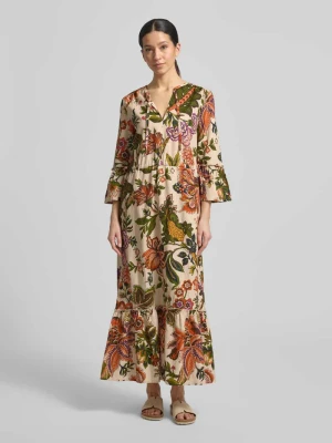 Sukienka midi z mieszanki lnu i bawełny w całościowym wzorze WHITE LABEL