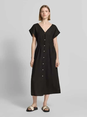 Sukienka midi z mieszanki lnu i wiskozy z dekoltem w serek Ichi