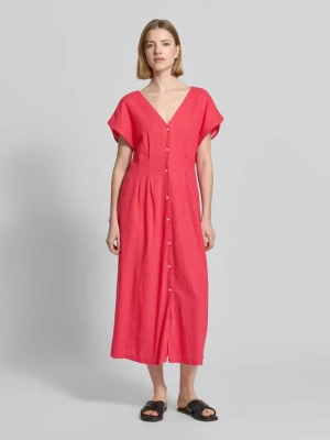 Sukienka midi z mieszanki lnu i wiskozy z dekoltem w serek Ichi