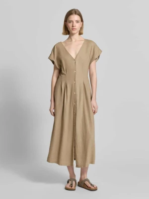 Sukienka midi z mieszanki lnu i wiskozy z dekoltem w serek Ichi