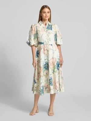 Sukienka midi z mieszanki lnu z kwiatowym nadrukiem allover Ted Baker