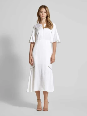 Sukienka midi z mieszanki wiskozy i lnu z wycięciem w kształcie łezki Boss