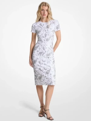 Sukienka midi z pianki z ćwiekami ze wzorem paisley Michael Kors BIAŁY (Biały)
