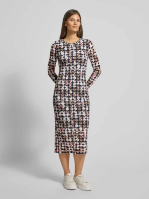 Sukienka midi z prążkowanym, okrągłym dekoltem Marc Cain