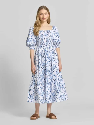 Sukienka midi z prostokątnym dekoltem i bufiastymi rękawami Apricot