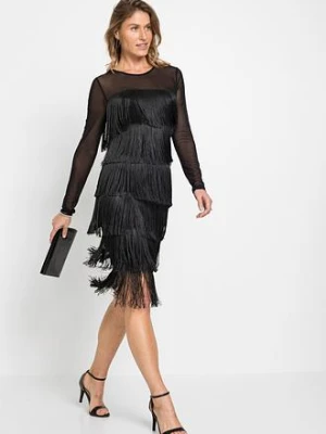 Sukienka midi z przewiewnego siatkowego materiału z frędzlami bonprix