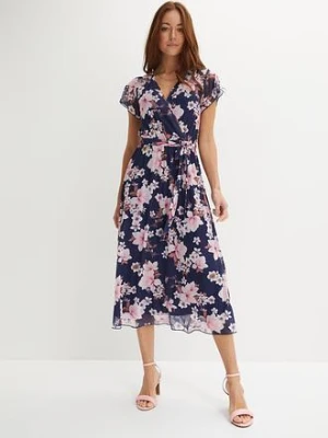 Sukienka midi z siatkowego materiału z nadrukiem bonprix