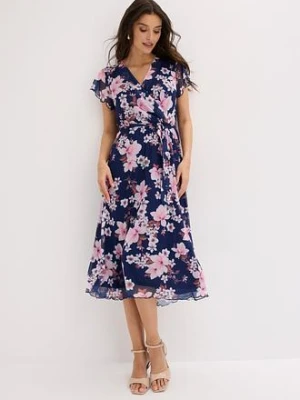 Sukienka midi z siatkowego materiału z nadrukiem bonprix