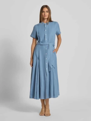 Sukienka midi taliowana z mieszanki jedwabiu i lnu z dodatkiem bawełny Polo Ralph Lauren