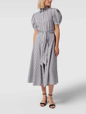 Sukienka midi z wzorem w paski i paskiem w talii Lauren Ralph Lauren