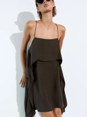 Sukienka Mini Na Ramiączkach Z Falbankami - Brązowy - - Massimo Dutti - Kobieta