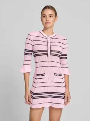 sukienka mini o kroju slim fit z dodatkiem lnu Self Portrait Mocnoróżowy