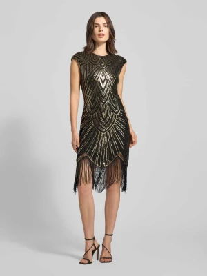 Sukienka mini z cekinami i frędzlami Apricot