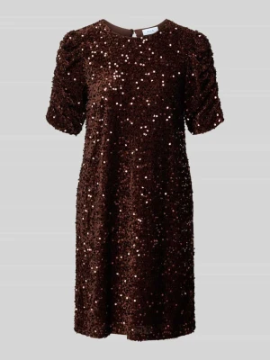 Sukienka mini z cekinami model 'BELIEVE' Vila Ciemnobrązowy