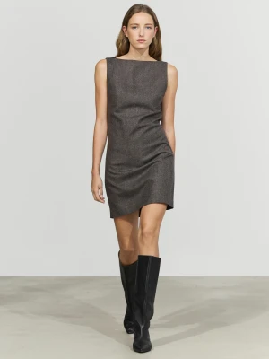 Sukienka Mini Z Dekoltem Łódka Z Mieszanki Wełny - Szarobrązowy - 40 (L) - Massimo Dutti - Female