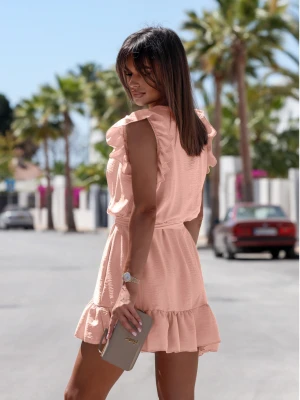 Sukienka mini z kopertowym dekoltem PAOLA - pudrowy róż  magmac 