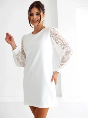 Sukienka mini z koronkowymi rękawami RHONDA - biała  magmac 