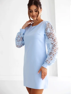 Sukienka mini z koronkowymi rękawami RHONDA - błękitna  magmac 
