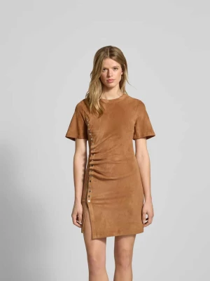 Sukienka mini z listwą z zatrzaskami Paco Rabanne Camel
