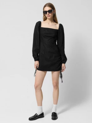 Sukienka mini z lnem - czarna OUTHORN