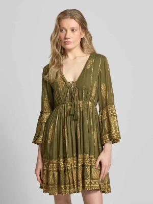 Sukienka mini z mieszanki wiskozy ze sznurowaniem Apricot