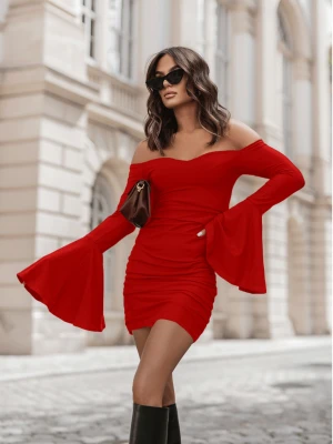 Sukienka mini z odkrytymi ramionami ELAMIA - czerwona  magmac 