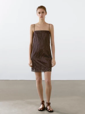 Sukienka Mini Z Ozdobną Koronką - Bordowy - - Massimo Dutti - Kobieta