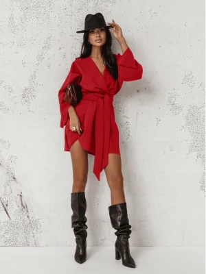Sukienka mini z przekładanym dekoltem ALIA - czerwona  magmac 