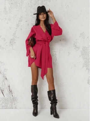 Sukienka mini z przekładanym dekoltem ALIA - fuksjowa  magmac 