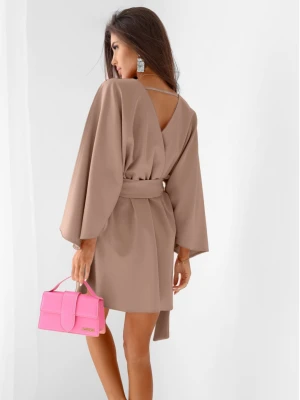 Sukienka mini z przekładanym dekoltem ALIA - mocha mousse  magmac 