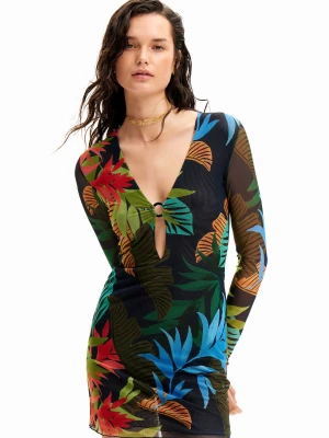 Sukienka mini z tiulu w tropikalny deseń Desigual