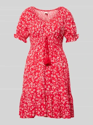 Sukienka mini z wiskozy z chwostami i marszczonymi detalami Apricot