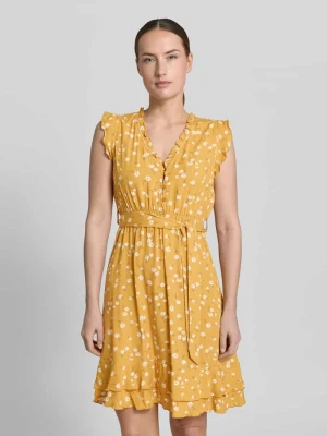 Sukienka mini z wiskozy z wiązanym paskiem i krótkimi rękawami Apricot