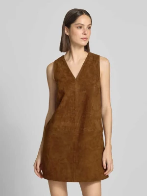sukienka mini ze skóry z dekoltem w serek Stefanel