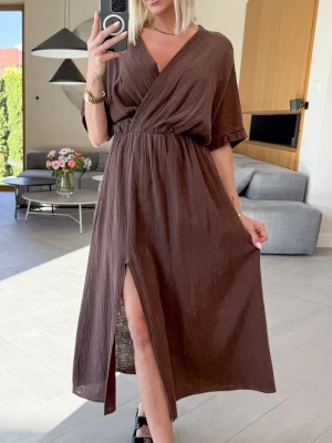 Sukienka Muślinowa Brązowa Athena UNI ClothStore