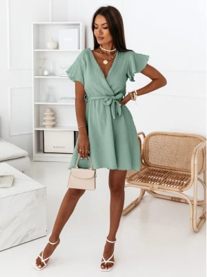 Sukienka muślinowa z kopertowym dekoltem LAFI - szałwiowa  magmac 