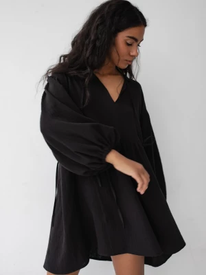 Sukienka muślinowa z wiązaniem w kolorze czarnym - LORENZ-M/L Marsala