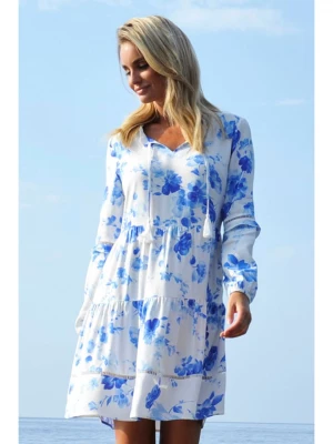 Bleu d'Azur Sukienka "Mykonos" w kolorze niebiesko-białym rozmiar: 36