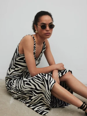 Sukienka na ramiączkach w print, w kolorze BLACK & BEIGE- ILUSION-S Marsala